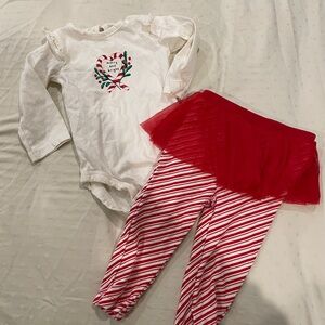 Carter's Festive Christmas Holiday Red Striped Candy Cane Tulle Skirt Outfit 12M